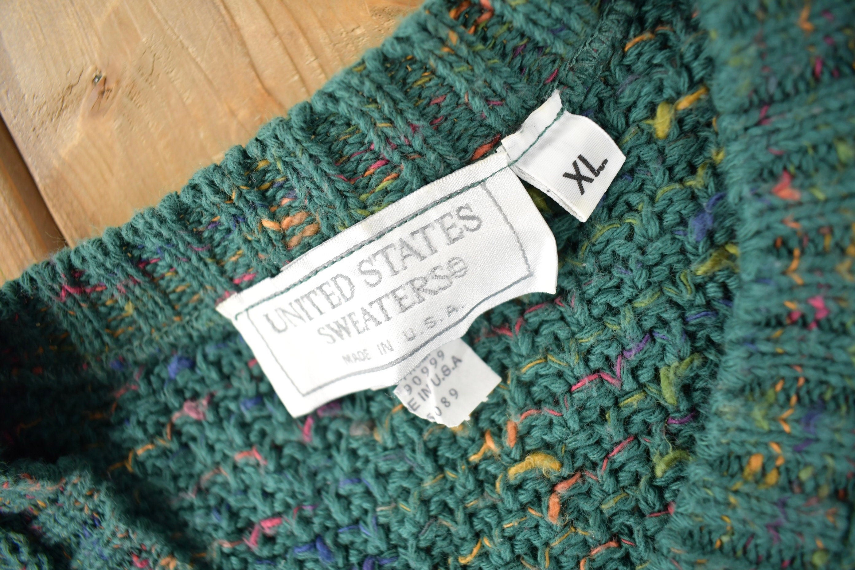 Vintage 1990s United States Sweaters V Neck Knit Sweater Made In USA