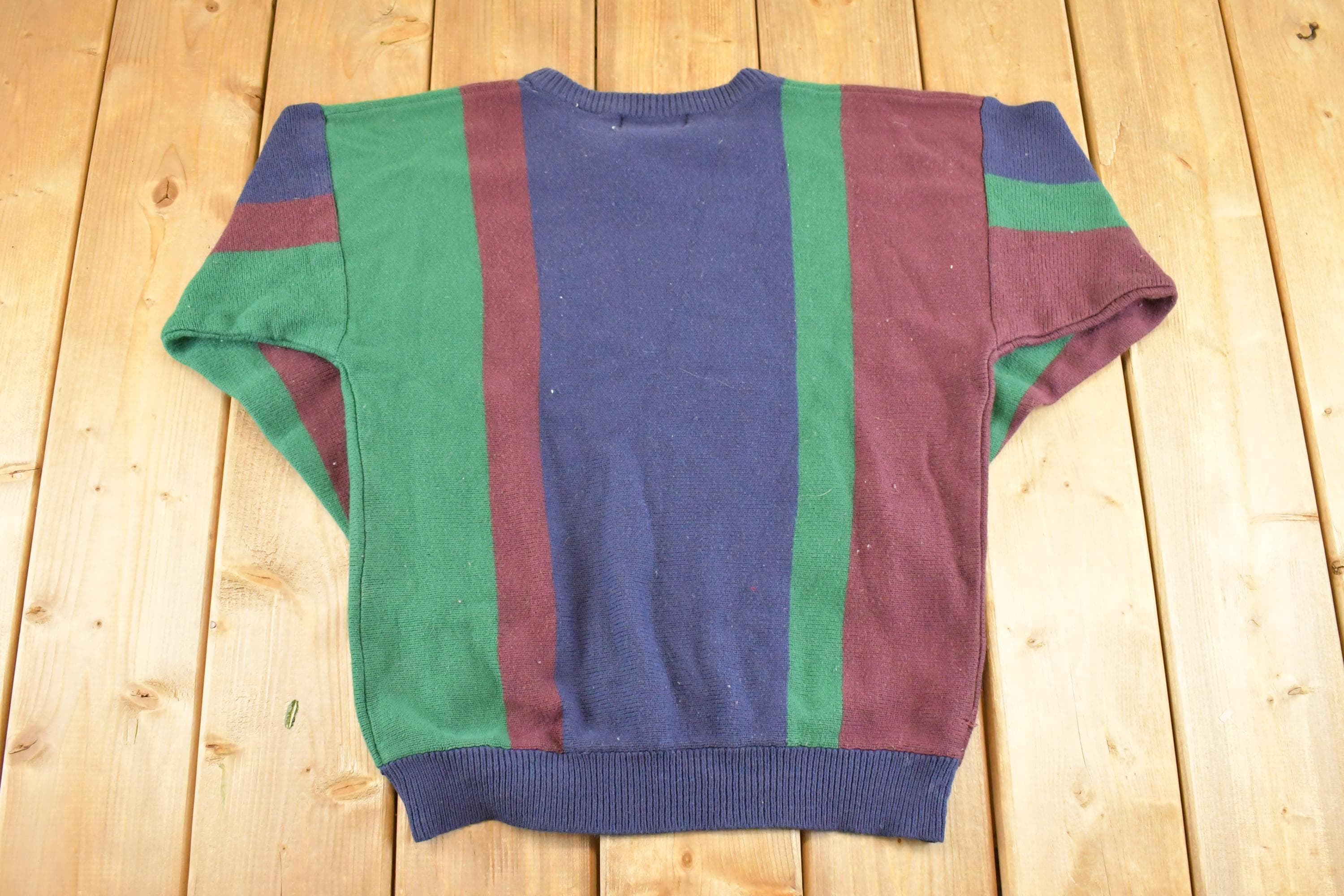 Vintage 1990s Color Block Knit Crewneck Sweater Men's M