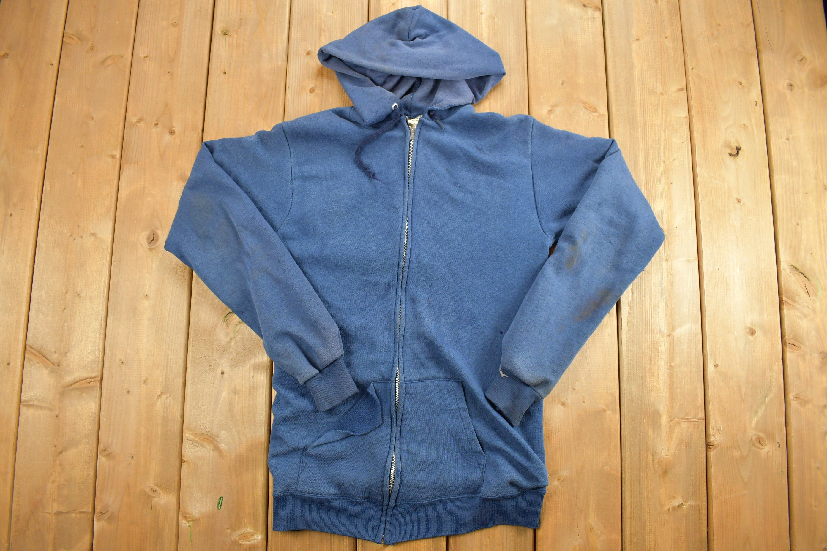Vintage 1990s Navy Athletic Blank Zip Up Hoodie