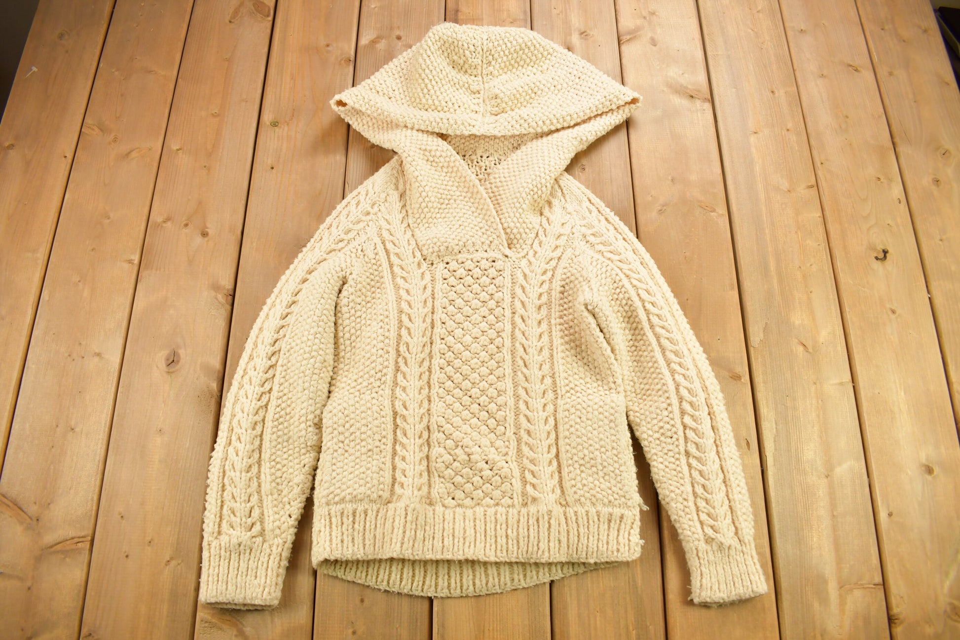 Vintage 1980s 3D Cable Knit Hoodie