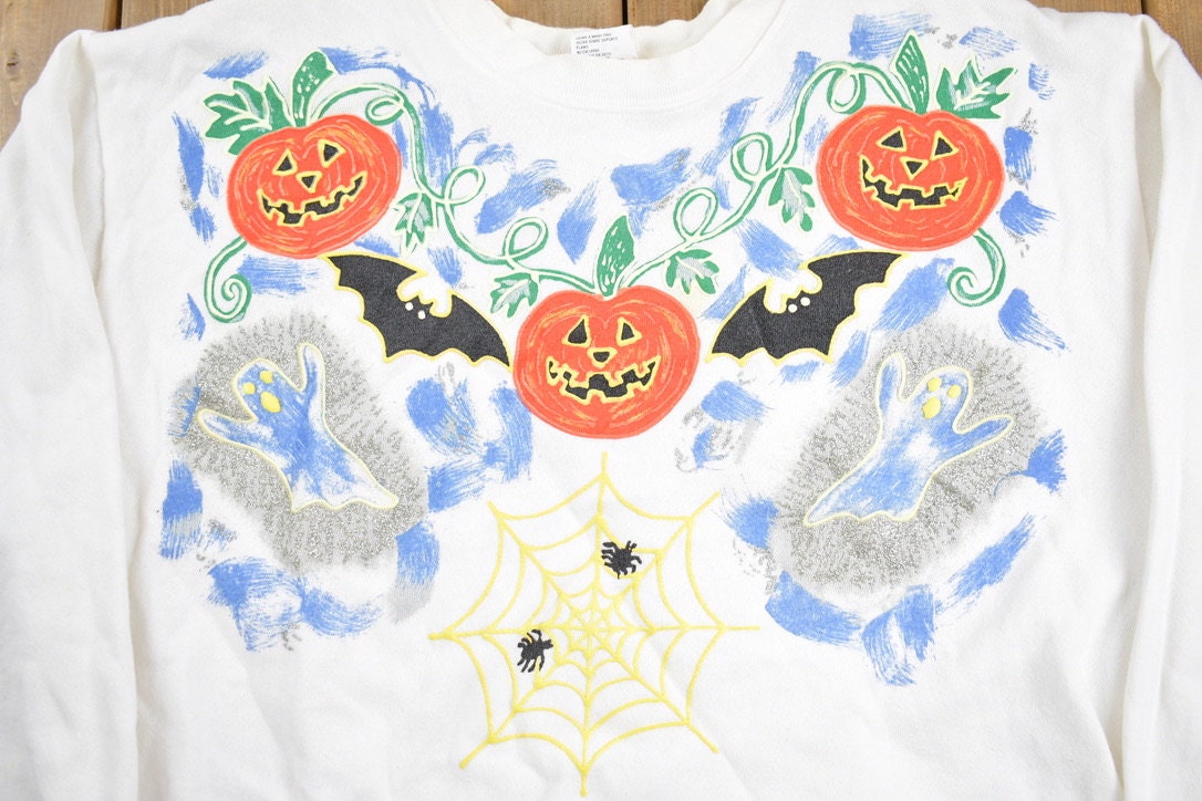 Vintage 1990s Hand Painted Halloween Crewneck Sweatshirt