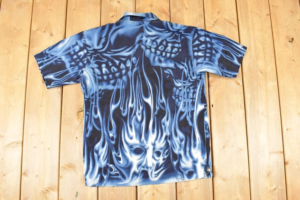Vintage 1990s UR AOP Ghost Skulls Abstract Button Up Shirt Men's M