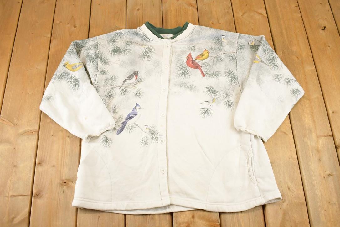 Vintage 1990s AOP Bird Brain Double Collar Souvenir Crewneck Sweatshirt Womens XL