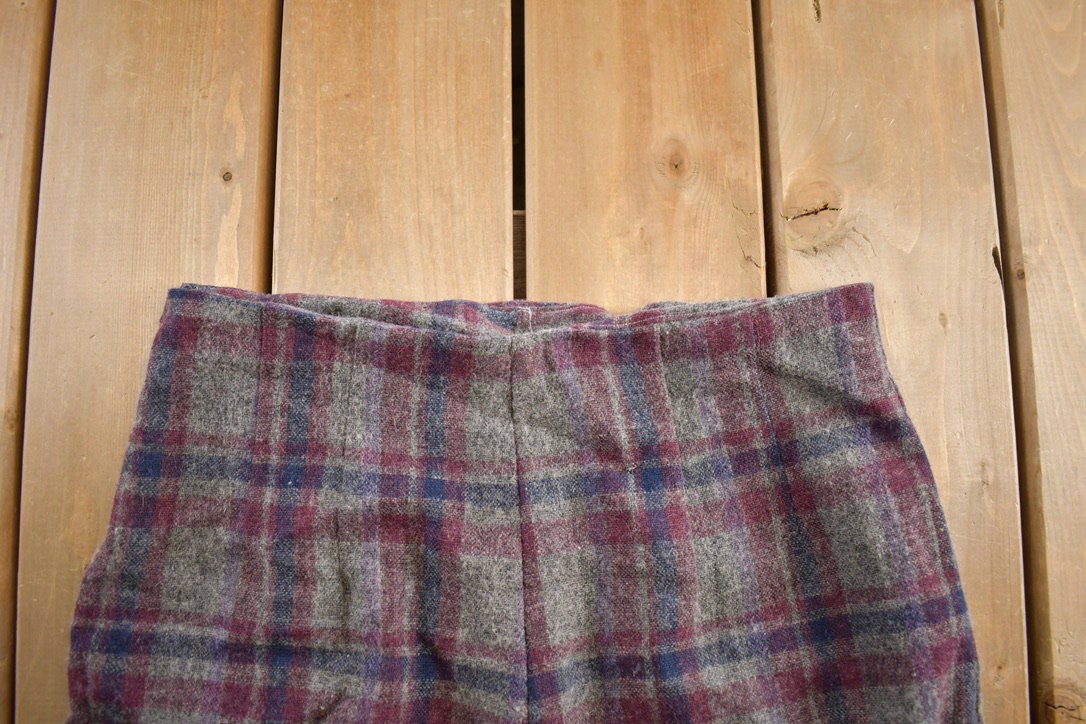 Vintage 1970s Wool Plaid Zipper Trousers Size 32x26