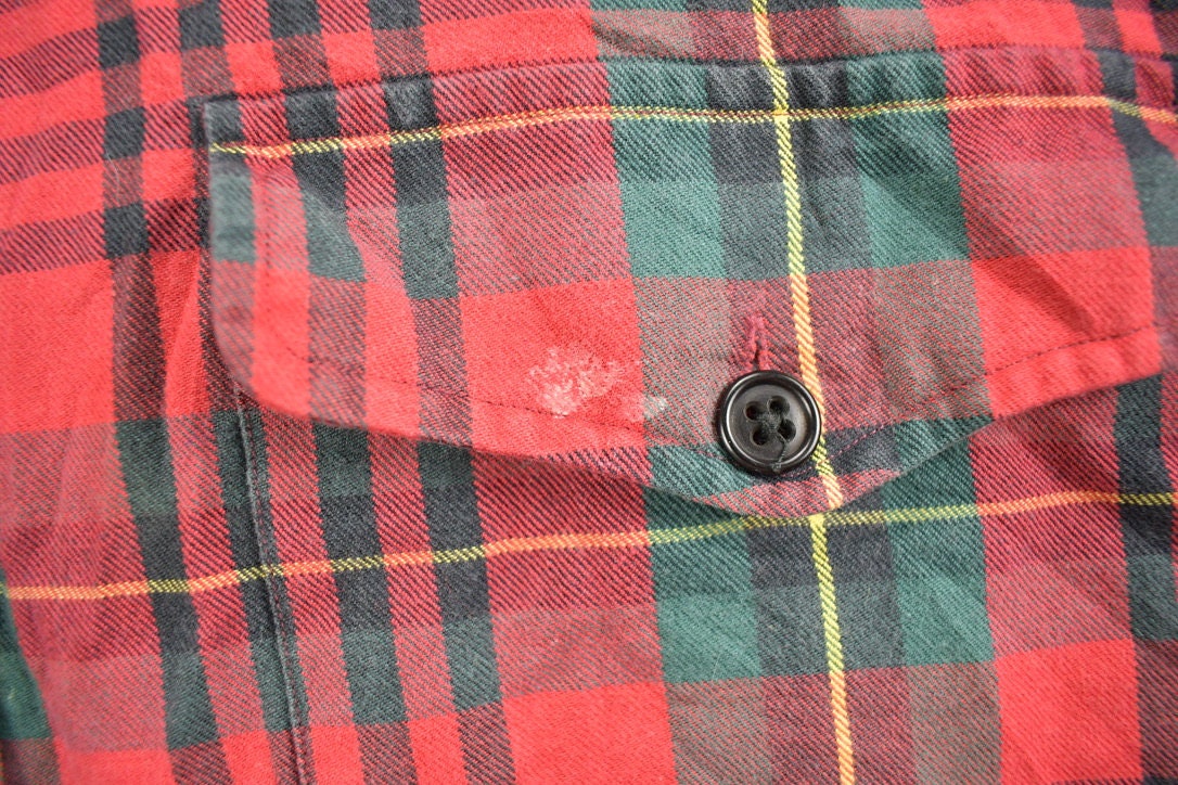 Vintage 1990s Red Plaid Flannel Polo By Ralph Lauren Button Up Shirt