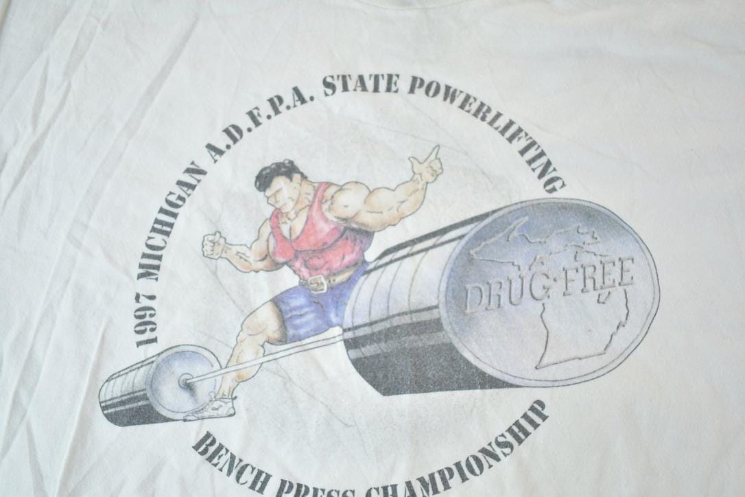 Vintage 1990s State Powerlifting Drug Free Souvenir T-Shirt Men's L