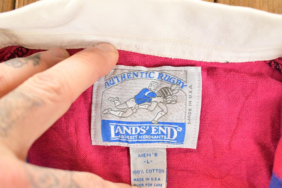 Vintage 1990s Lands End Quarter Button Rugby Shirt Mens L