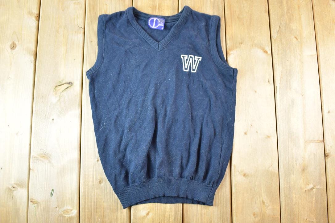 Vintage 1990s Code New York Embroidered W Knit Souvenir Sweater Vest Womens S