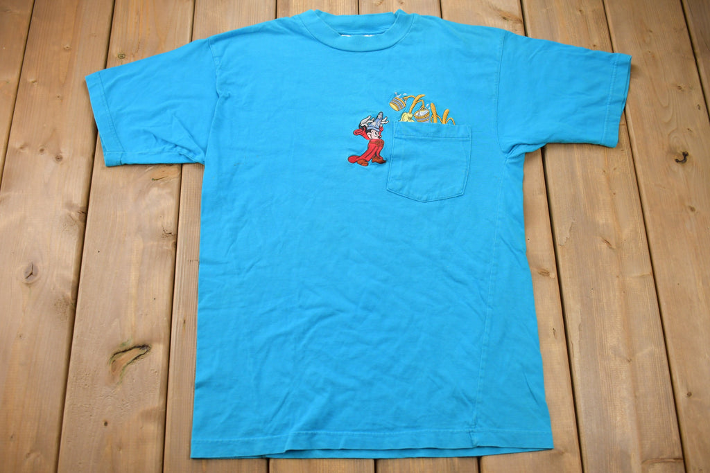 Vintage 1990s Fantasia Mickey Mouse Disney Embroidered Pocket T-Shirt