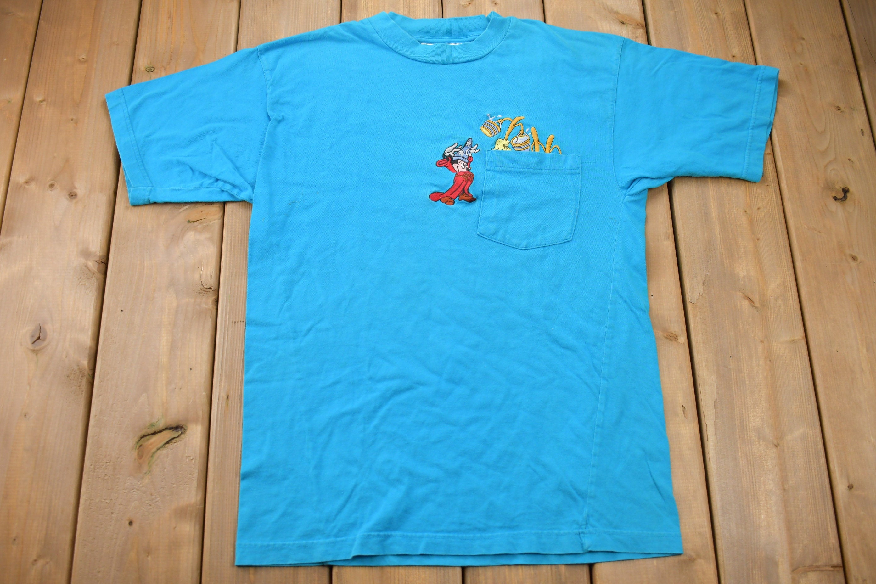 Vintage 1990s Fantasia Mickey Mouse Disney Embroidered Pocket T-Shirt