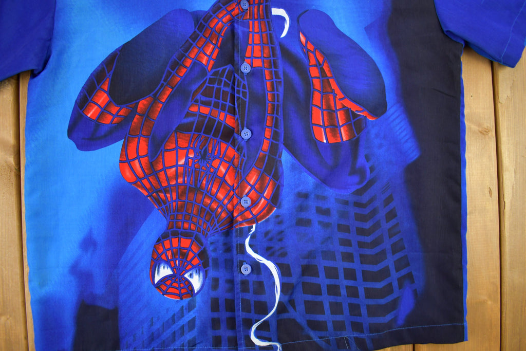 Vintage 2002 New With Tags Spiderman All Over Print Button Up T-Shirt