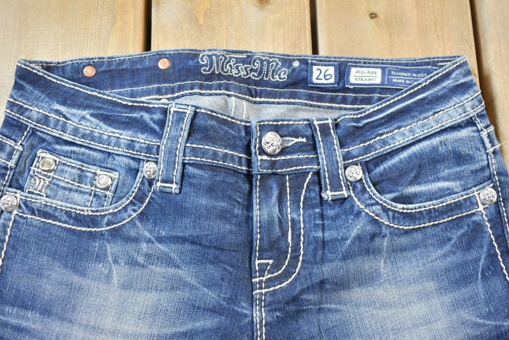 Vintage Y2K Miss Me Bedazzled Mid Rise Jeans Size 26x33