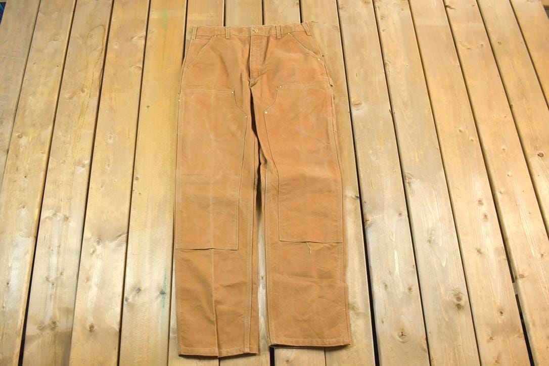 Vintage 1990s Carhartt Double Knee Tan Denim Work Pants Size 34 x 34