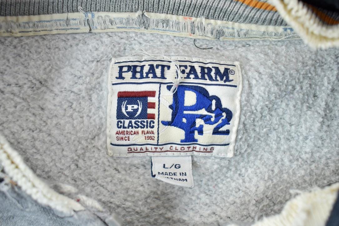 Vintage 1990s Phat Farm Heavy Cotton Full Zip Embroidered Patchwork Hoodie