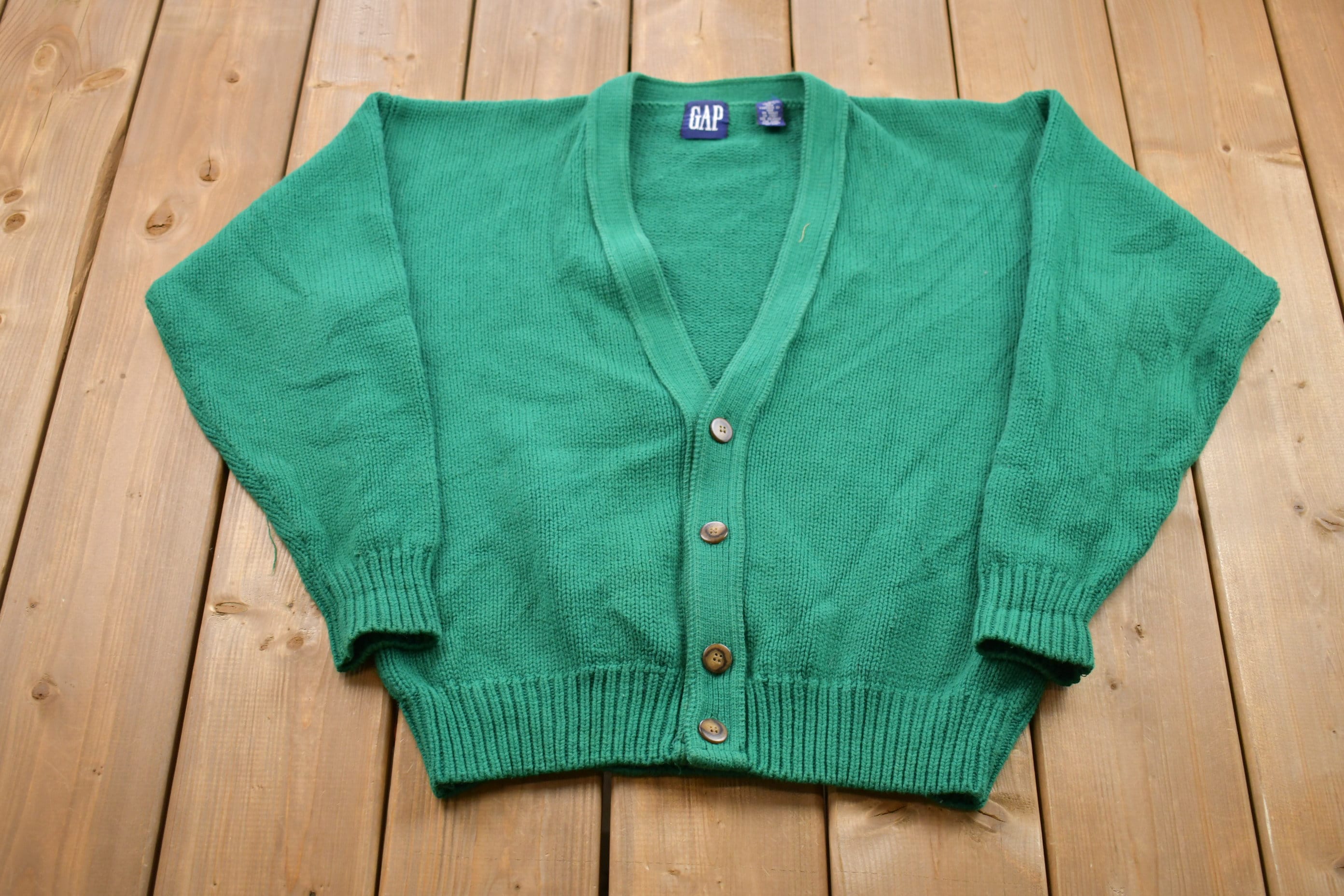 Vintage 1990s Gap Green Knitted Cardigan Sweater