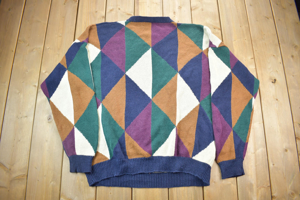 Vintage 1990s Knitted New River Crewneck Sweater / Vintage 90s Crewneck / All Over Pattern / Colourful / Sweatshirt / Abstract Pattern