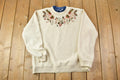 Vintage 1990s Cute Floral Print Double Collar Crew Neck Sweater
