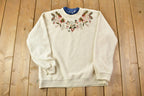 Vintage 1990s Cute Floral Print Double Collar Crew Neck Sweater