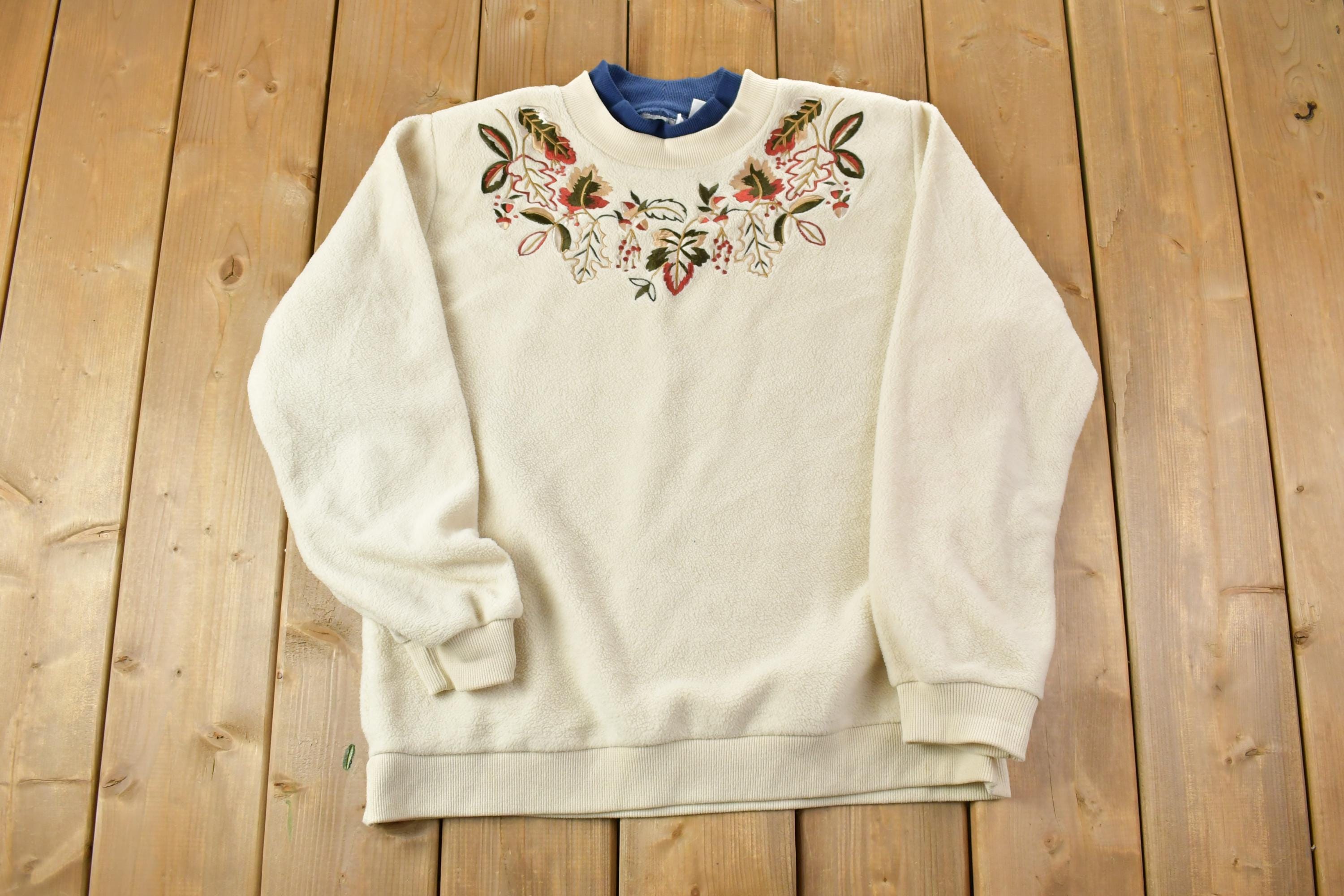 Vintage 1990s Cute Floral Print Double Collar Crew Neck Sweater