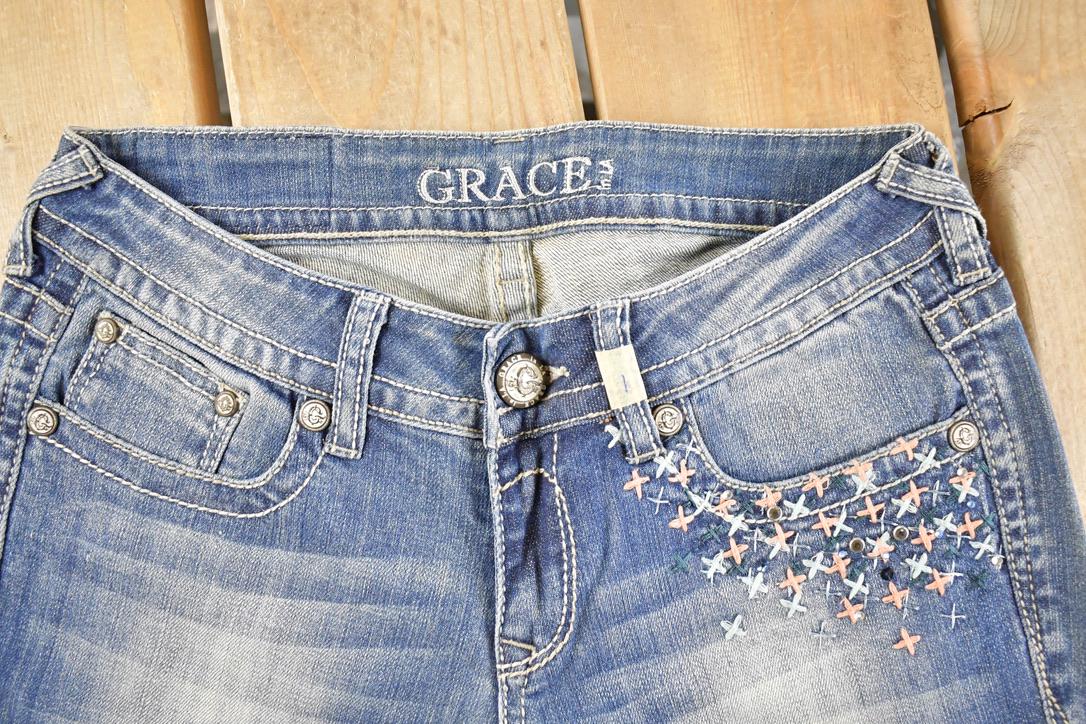 Vintage Deadstock Y2K Grace In LA Bedazzled Bootcut Low Rise Jeans Women's Size 26 x 32