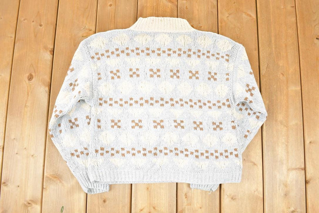 Vintage 1990s Jantzen Petit Hand Knit Silk Blend Abstract Pattern Crewneck Sweater Women's M Boxy
