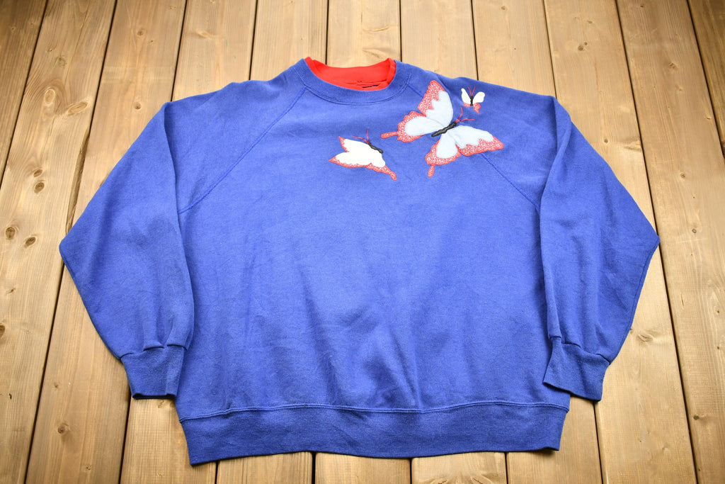 Vintage 1980s Embroidered Butterfly Lee Raglan Crewneck