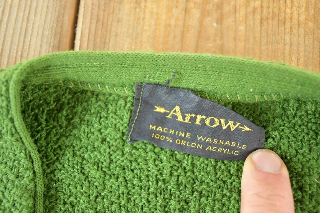 Vintage 1970s Arrow Kurt Cobain Cardigan Knit Abstract Pattern Crewneck Sweater Mens L
