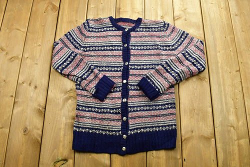 Vintage 90's Knitted Sweater / Vintage 90s Sweater / Pattern Sweater / Outdoor / Hand Knit / Button Down Sweatshirt