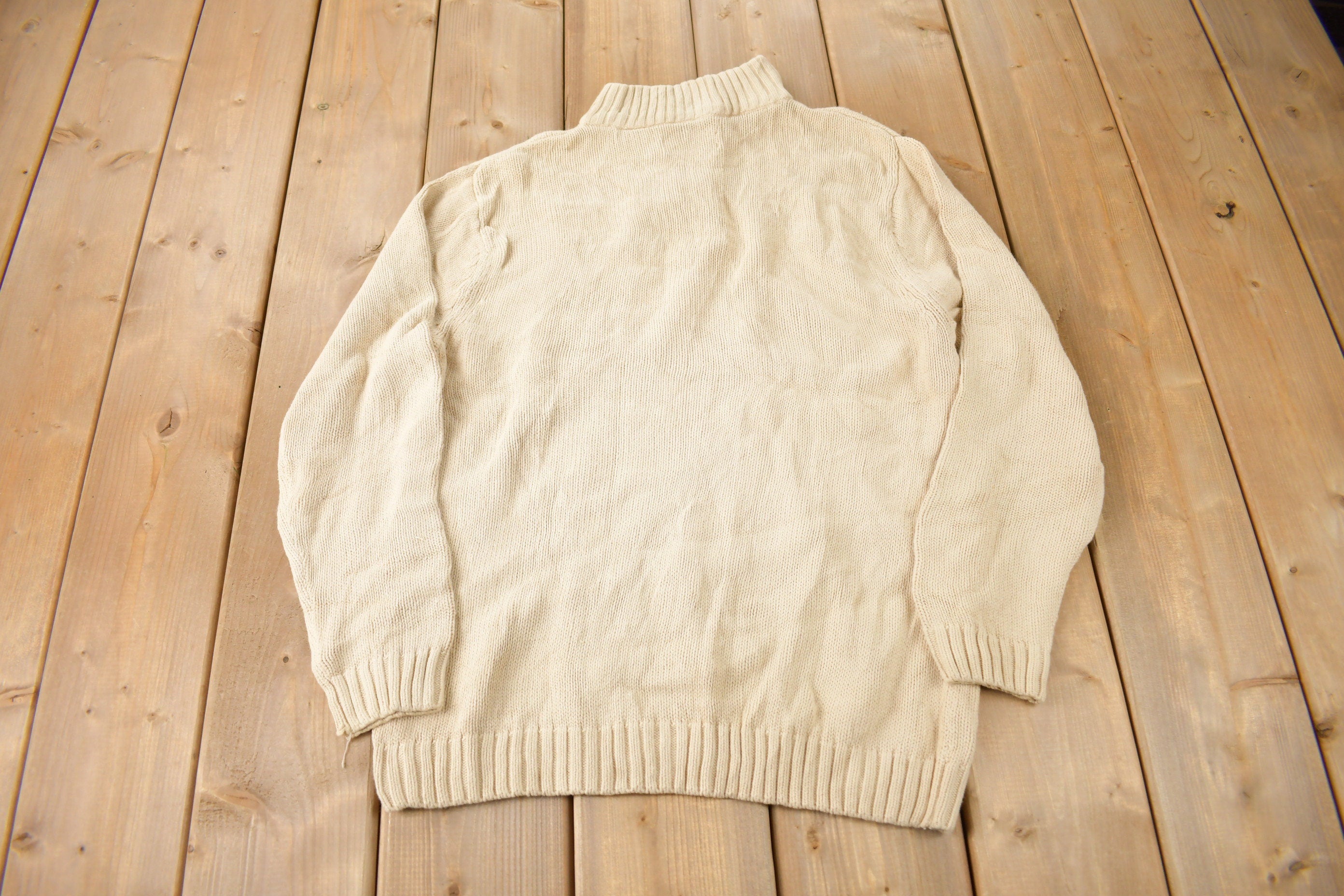 Vintage Y2K Chaps Embroidered Logo Quarter Zip Knit Sweater Size M
