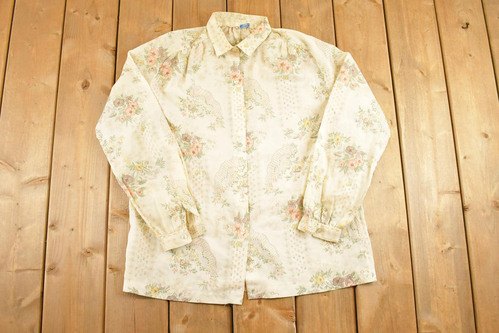 Vintage 1970s College Town AOP Floral Fancy Button Up Shirt Women's M