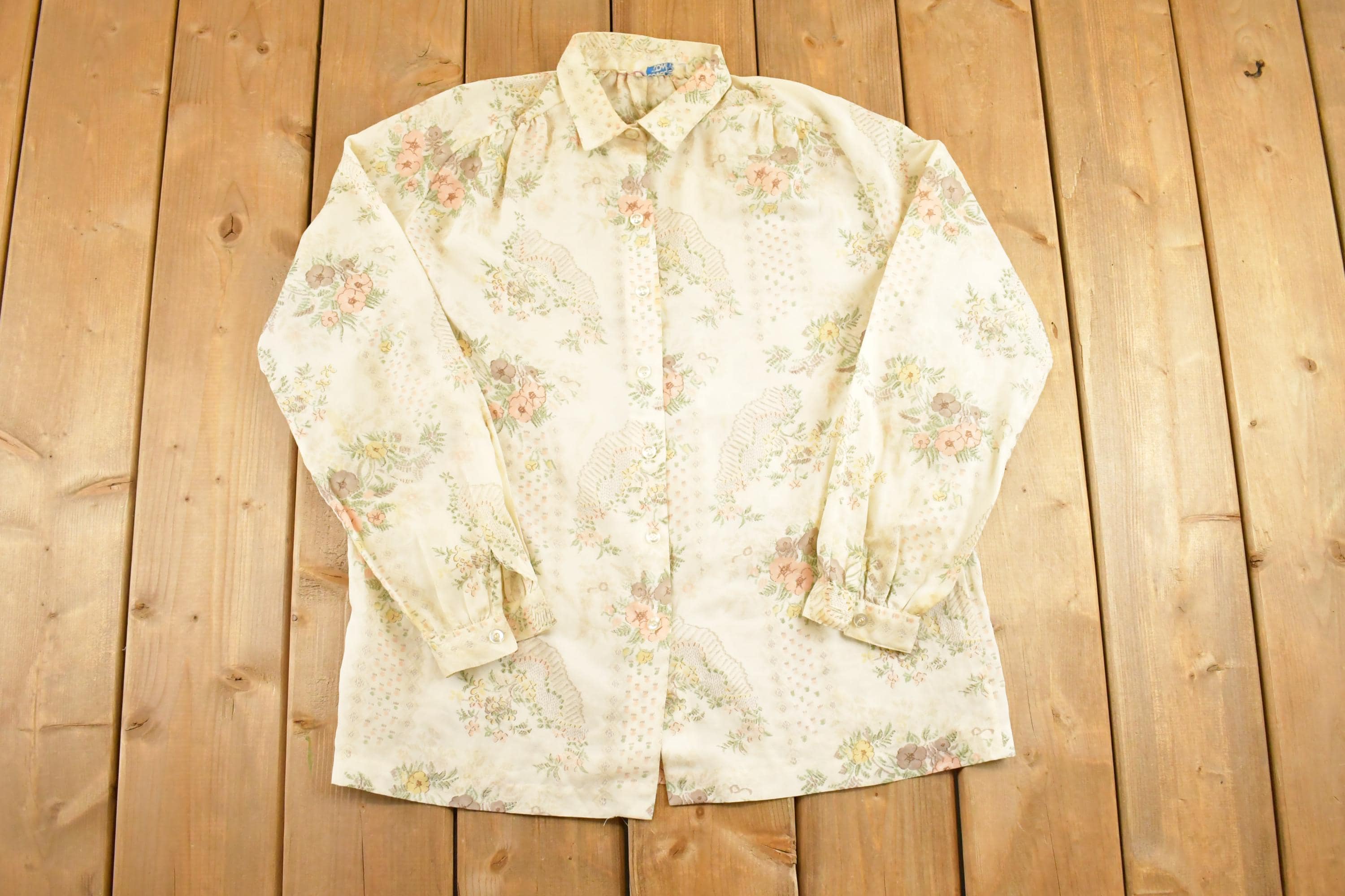 Vintage 1970s College Town AOP Floral Fancy Button Up Shirt Women's M