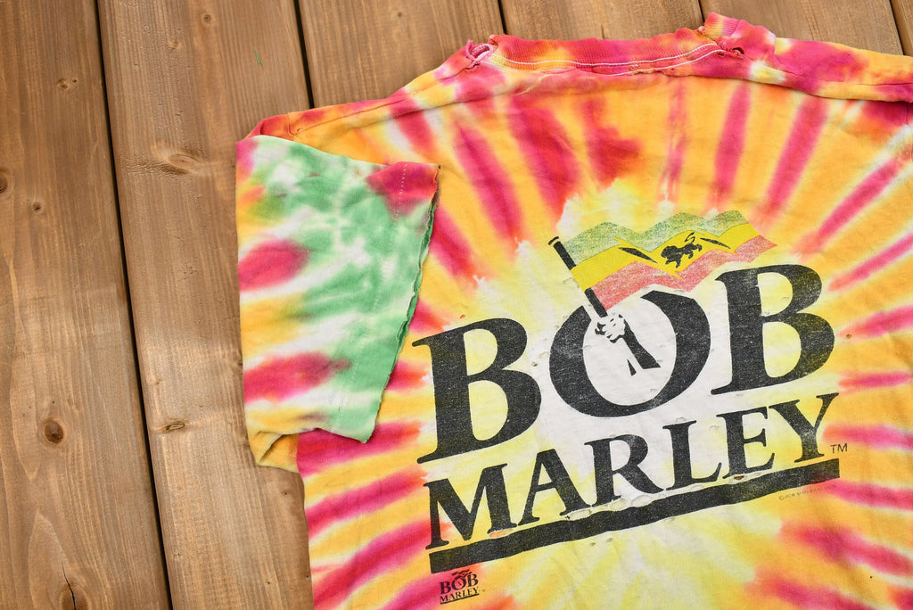 Vintage Early 1990s Thrashed Bob Marley Confrontation Tie Dye T-Shirt