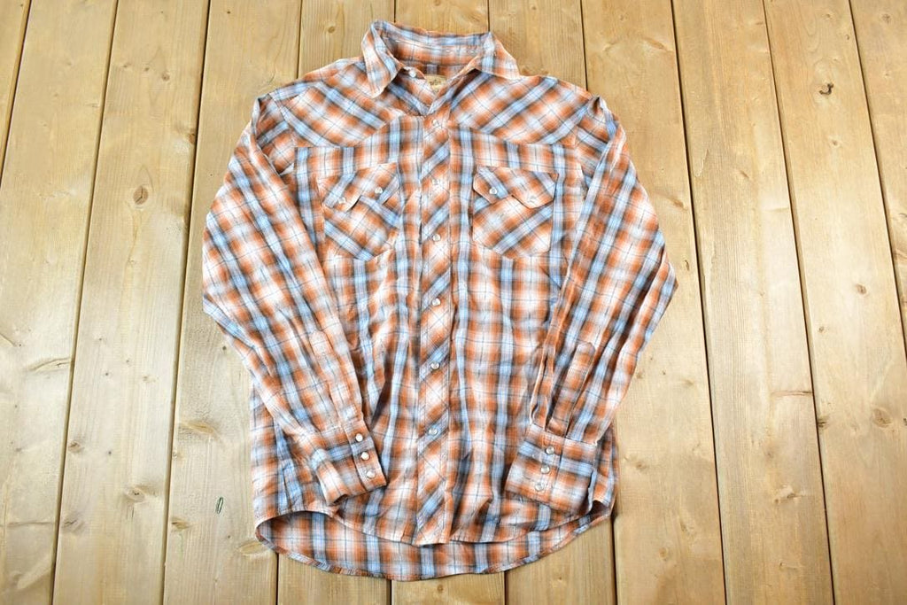 Vintage 1990s Wrangler Western Style Plaid Snap Button Mens M