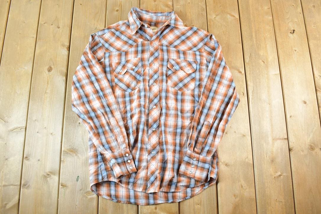 Vintage 1990s Wrangler Western Style Plaid Snap Button Mens M