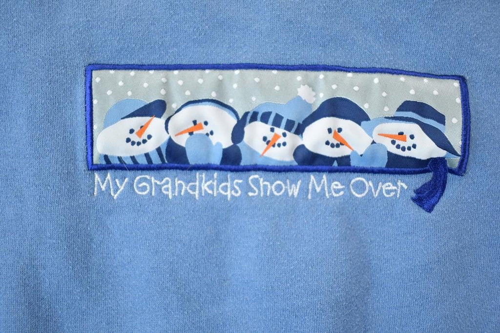 Vintage 1990s Cute Grandkids and Snowman Double Collared Christmas Crewneck Sweater