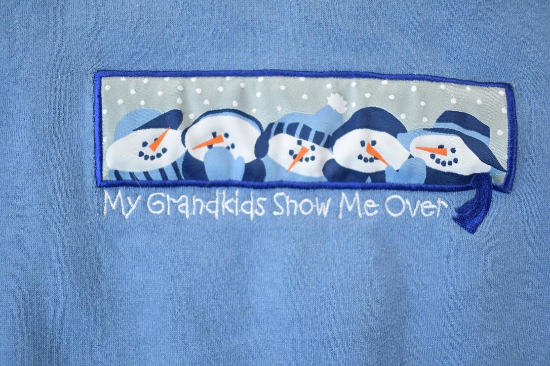 Vintage 1990s Cute Grandkids and Snowman Double Collared Christmas Crewneck Sweater