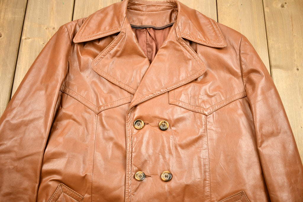 Vintage 1970s Burnt Orange Full Length Leather Trench Coat