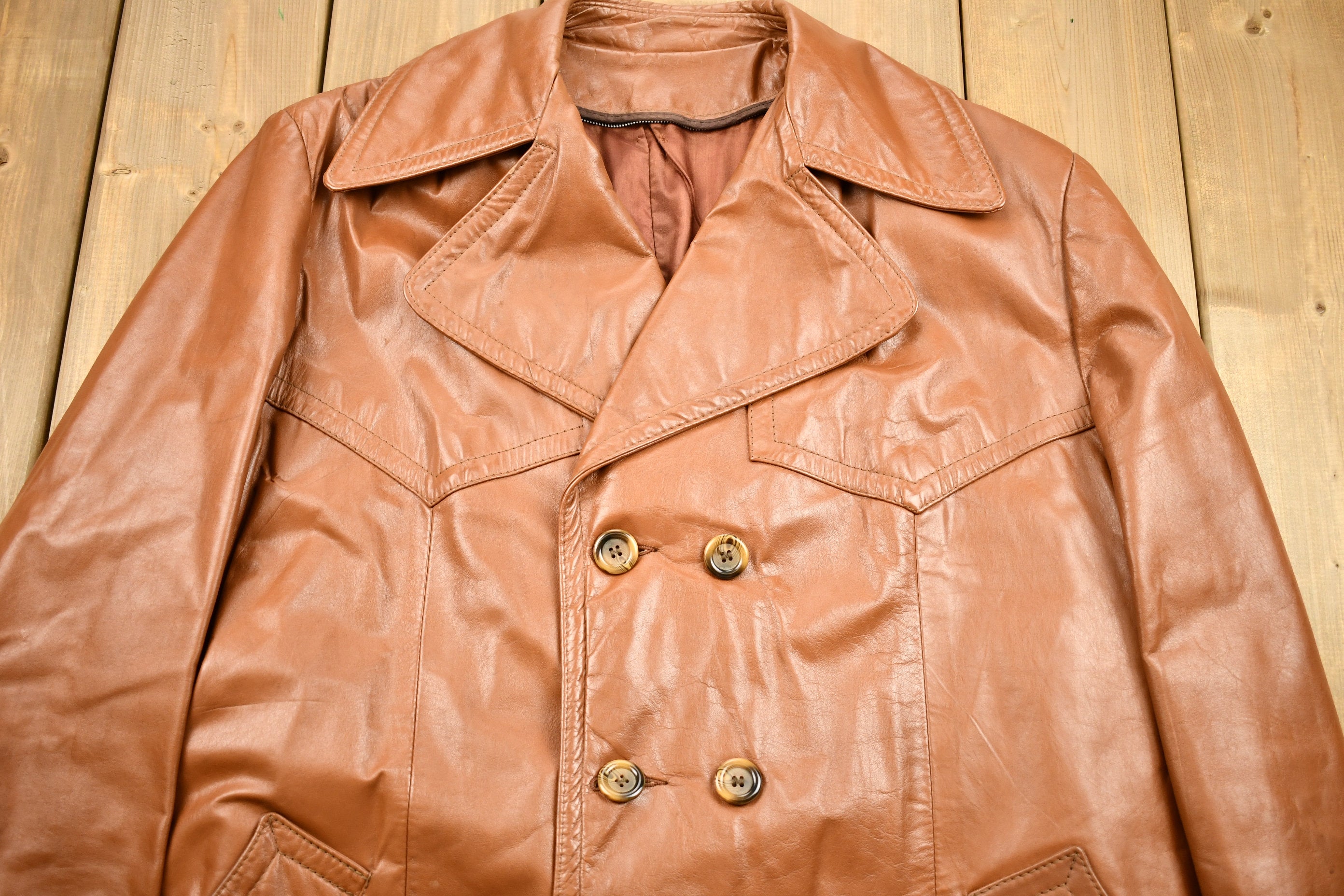 Vintage 1970s Burnt Orange Full Length Leather Trench Coat