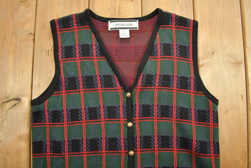 Vintage 1990s Crystal Lobe Abstract Knit Cardigan Sweater Vest