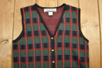 Vintage 1990s Crystal Lobe Abstract Knit Cardigan Sweater Vest