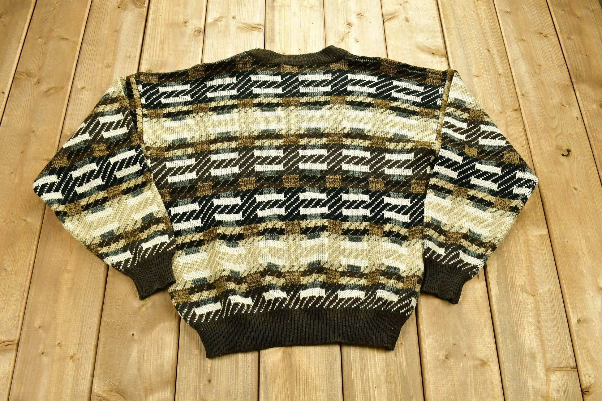 Vintage 1990s Abstract Color Block Knitted Sweater / Vintage 90s Crewneck / All Over Pattern / Outdoor / Sweatshirt / Abstract Graphic