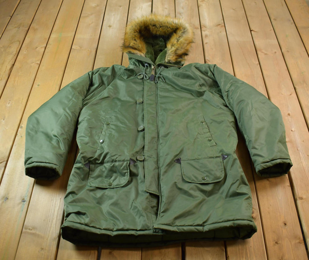 Vintage 1990s Nautica Jeans Co Fur Hood Winter Parka Jacket