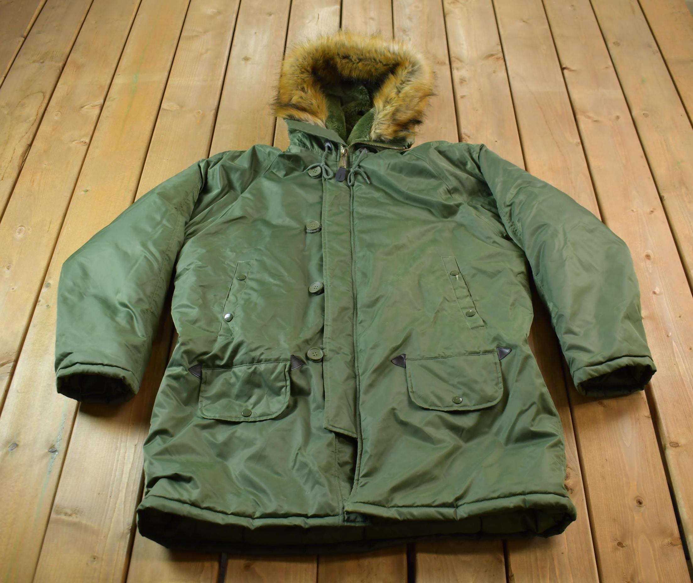 Vintage 1990s Nautica Jeans Co Fur Hood Winter Parka Jacket