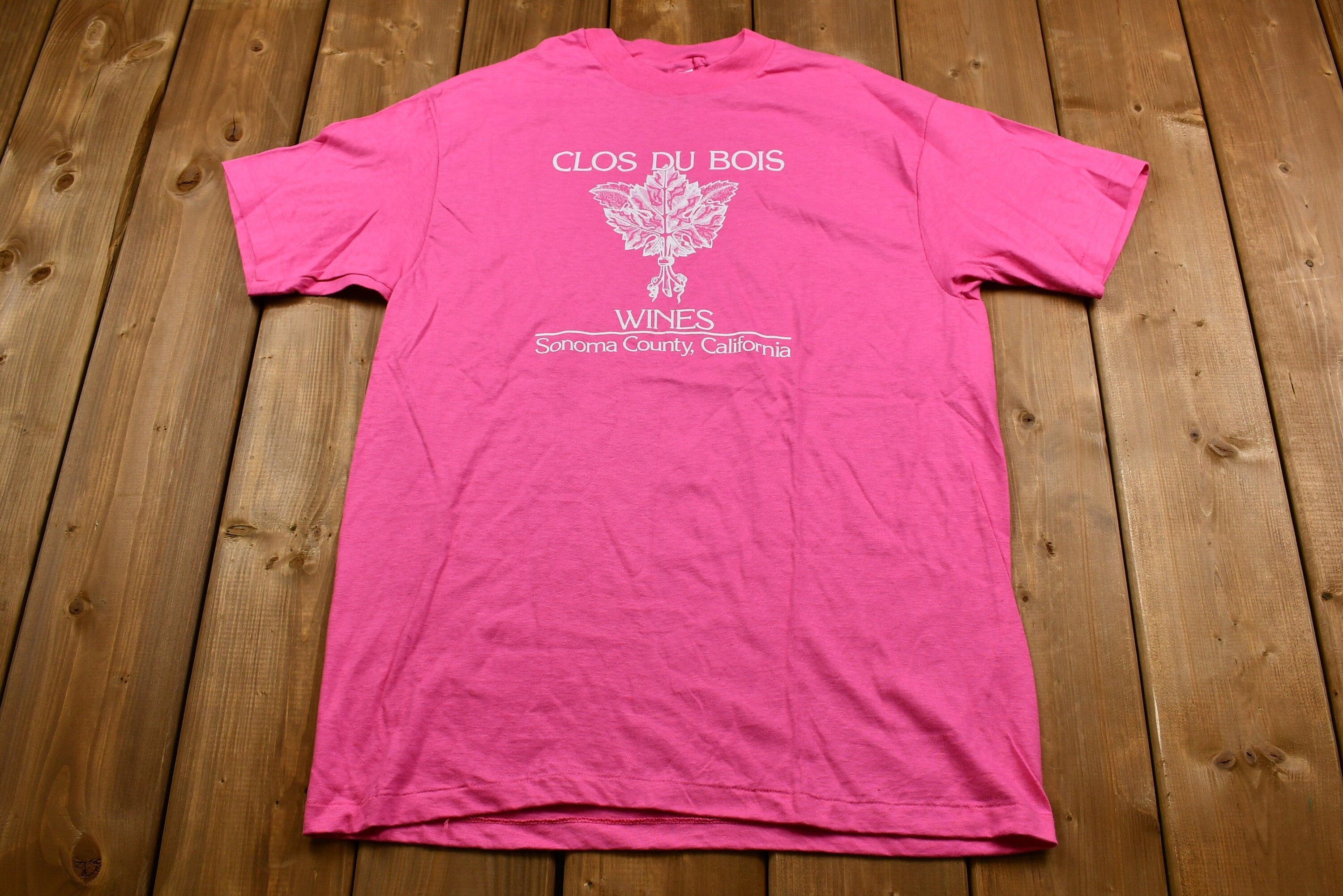 Vintage Early 1990s Paper-Thin Hot Pink Close Du Bois Winery T-Shirt