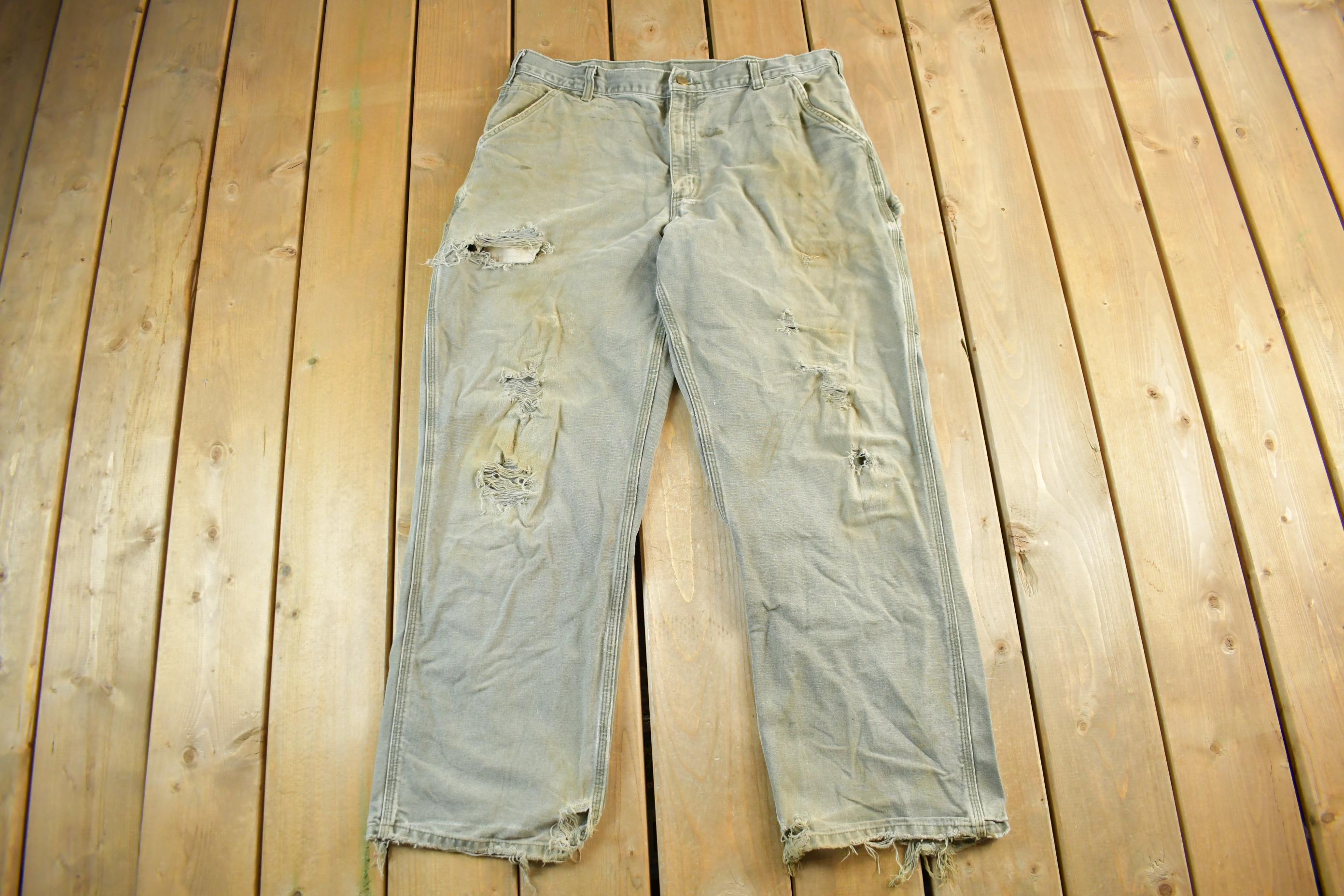 Vintage 1990s Carhartt Distressed Sun Faded Denim Work Jeans Adult 37 x 30
