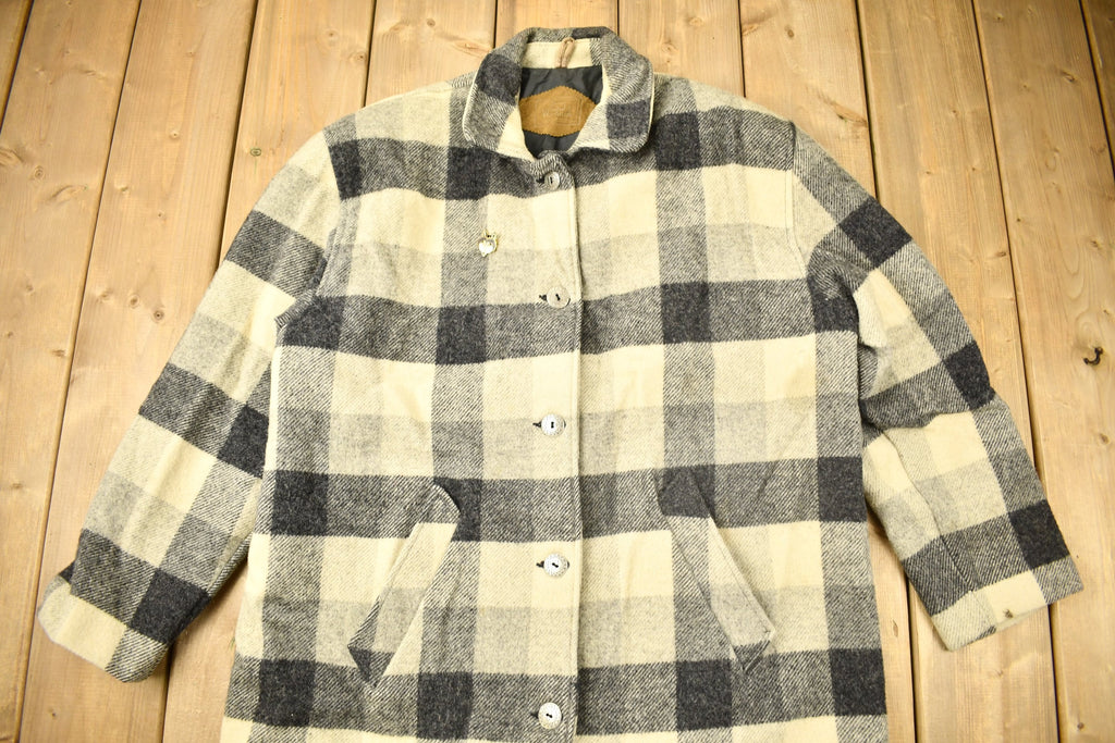 Vintage 1990s Woolrich Plaid Wool Long Trench Coat