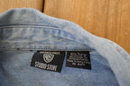 Vintage 1990s Warner Brothers Bugs Bunny Gang Embroidered Denim Button Up Shirt Mens L