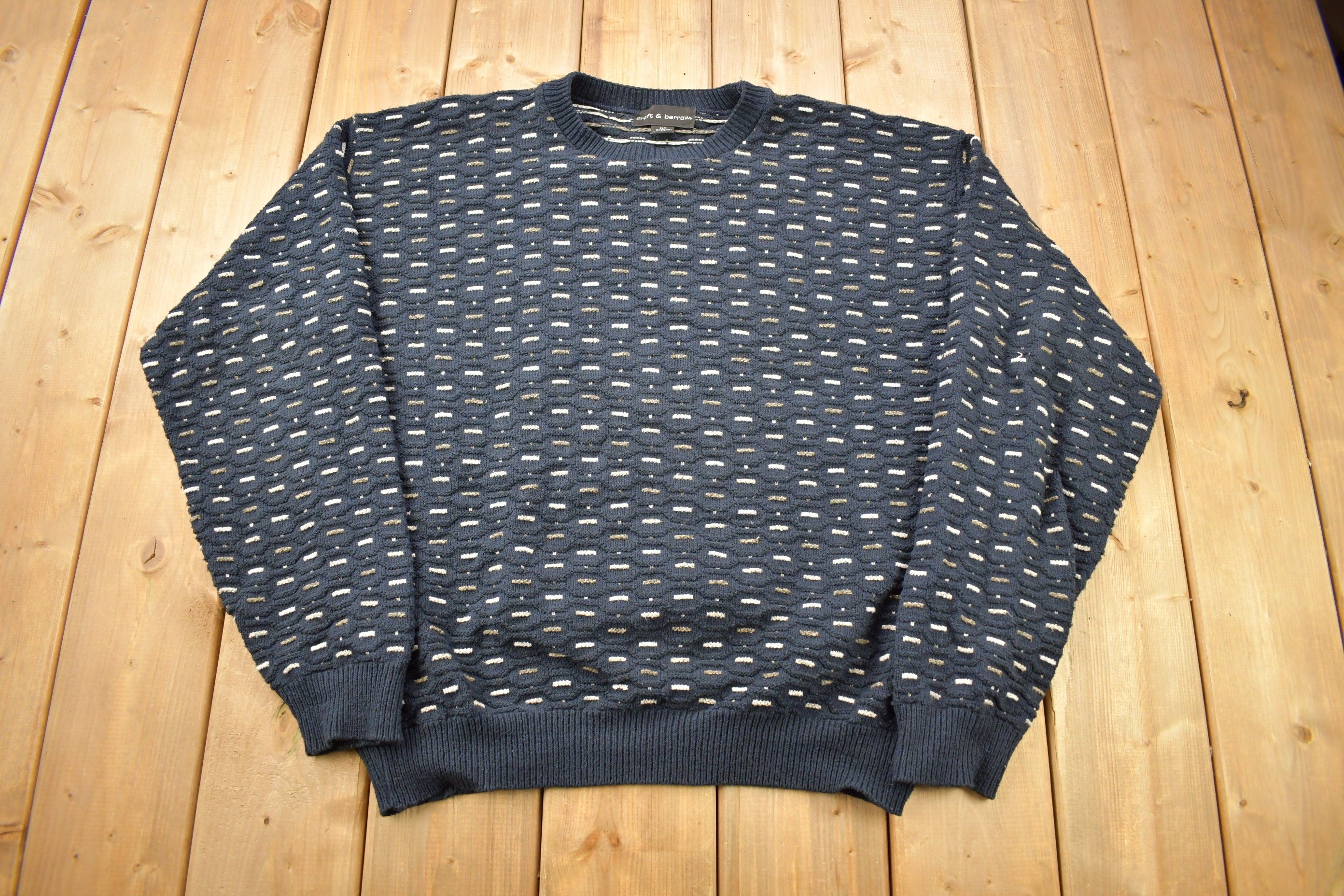 Vintage 1990s Croft & Barrow Patchwork Knitted Crewneck Sweater
