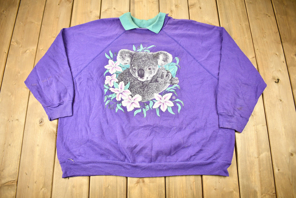 Vintage 1980s Koala Graphic Collared Raglan Crewneck