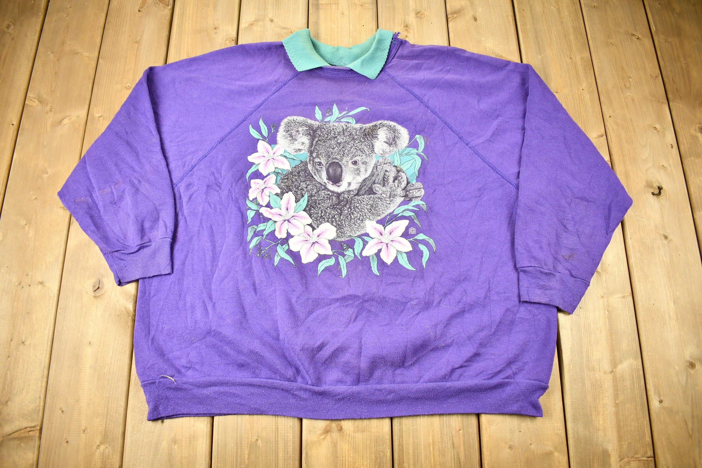 Vintage 1980s Koala Graphic Collared Raglan Crewneck